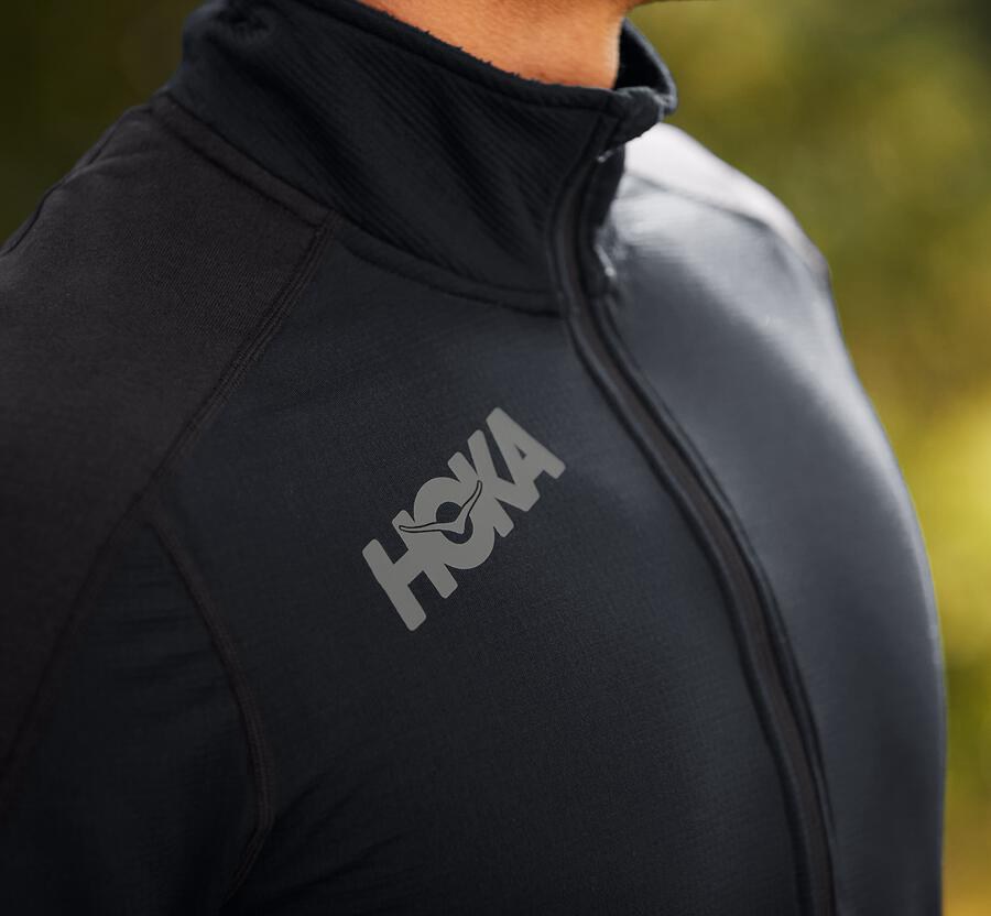 Tops Mens - Hoka One One 1/2 Zip Midlayer - Black - KEJCUYB-95